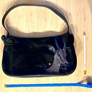 BCBGMAXAZRIA Y2K Black Calf Leather Shoulder Bag/ Clutch — VERY RARE